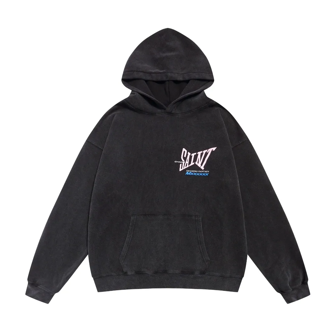 European and American Saint Michael "SMOKERS FANTASY" retro letter printed washed distressed hoodie and velvet sweatshirt Fabric: 420g Style number: SM625 Size: S-M-L-XL Color: black-light blue Price: P236